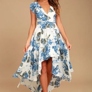 French Countryside White Floral Print High-Low Dress